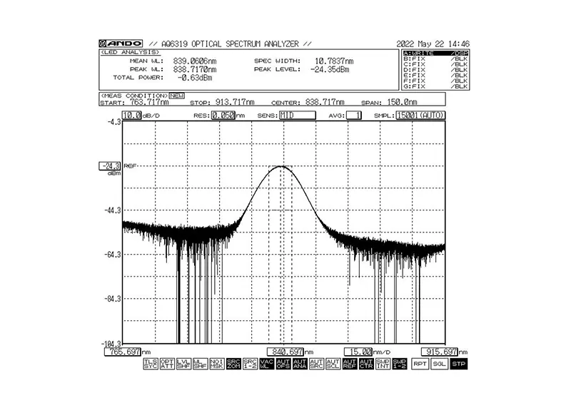 840nm 5mW 10nm пропусен опсег SLED широкопојасен модул извор на светлина 840nm 5mW 10nm пропусен опсег SLED широкопојасен модул извор на светлина